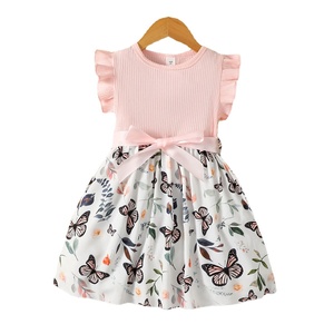 Girls Dresses Sleeveless <strong>Butterfly</strong> Print Ribbed <strong>Top</strong> with Flutter <strong>Sleeve</strong> for Summer Vacation - Product Image 2