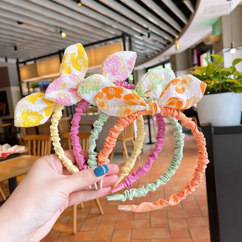 Trẻ Em Phụ Kiện Tóc Dễ Thương Vải Bow Hairband Flower In Ấn Thỏ Tai Headband Trẻ Em Tóc Hoop Cho Đảng Hàng Ngày