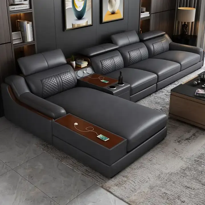 Ensemble de canapés de salon de luxe multifonctionnels de haute qualité en forme de L canapé modulaire moderne et décontracté en cuir