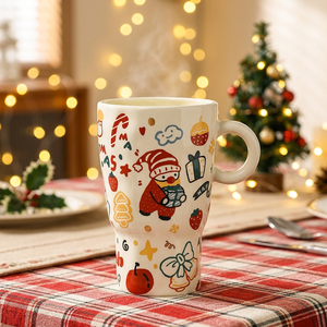 Taza de Cerámica con Dibujos Animados Navideños de 450 ml, Apta para Microondas, Resistente al Calor, para Uso Doméstico, Reutilizable, para Regalos - Product Image 1