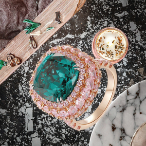 Custom Engagement <b>Wedding</b> Jewelry Lab Created Emerald Gemstone 9K 10K 14K 18K Gold Plated Women's <b>Ring</b> <b>Cushion</b> Cut - Product Image 2