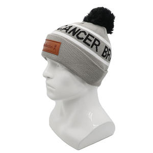 Wholesale Unisex High Quality 100% Acrylic Knit Beanie <b>Hat</b> with Leather Patch <b>Pompom</b> <b>Hats</b> Bobble <b>Hats</b> - Product Image 2