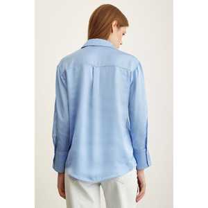 Camisa Básica de Satén para Mujer, Azul, Clásica, con Botones, para Uso Diario - Product Image 4