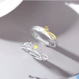 Silver Plated Shiny Star Diamond <b>Couple</b> <b>Ring</b> Open <b>Couple</b> <b>Ring</b> for Women Men Wedding Engagement Wedding Jewelry - Product Image 2