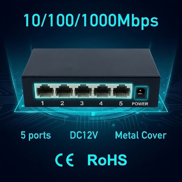 Office Ethernet Splitter Gigabit Ethernet Desktop Switch 10/100/1000mbps 5-Port Home Network Hub