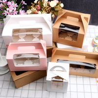 Boîte à gâteaux en papier kraft rose avec poignée de fenêtre transparente 1-6 trous dossiers pliables pour Dessert Mousse Muffin Cupcake emballage