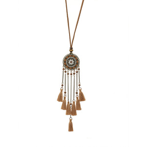 Tassel Necklace Leather <b>Thread</b> Hand Made Long Pendant Boho Ethnic Women's Fashion <b>Beaded</b> Necklace - Product Image 5
