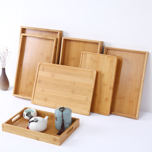 Bamboo Serving <b>Tray</b> Rectangle <b>Small</b> For Tea Coffee Hotel Use Solid Color Natural Wood Design - Product Image 1