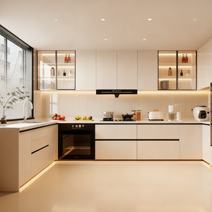Évier <span class=keywords><strong>de</strong></span> <span class=keywords><strong>cuisine</strong></span> en forme <span class=keywords><strong>de</strong></span> L sur mesure avec armoires modulaires haut <span class=keywords><strong>de</strong></span> gamme pour projets résidentiels <span class=keywords><strong>de</strong></span> luxe dans les villas <span class=keywords><strong>et</strong></span> les appartements - Product Image 1