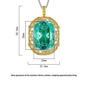 Fashion Eco-friendly Copper Jewelry Vintage 20*28mm Paraiba Cubic Zirconia Women <b>Statement</b> Hollow Out Pendant <b>Necklace</b> - Product Image 6