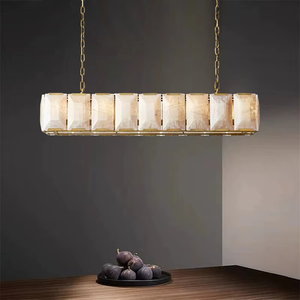 Lustre rectangulaire en pierre naturelle adapté aux îlots de cuisine, aux bars, aux cabines industrielles, au lustre en calcite Harlow Calcite - Product Image 3