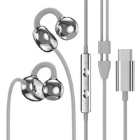 Écouteurs filaires en métal de type C, argent chromé, plaqués argent, écouteurs intra-auriculaires filaires pour smartphone Android, ordinateur portable