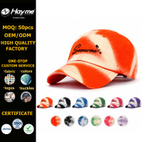 Gorra de Béisbol Personalizada con Logotipo Bordado, Estilo Tie Dye, Lavada y Desgastada, Gorra de Moda para Papá, Sin Estructura, Parte Superior Suave