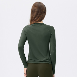 Women's Long Sleeve Yoga Top Crew Neck Solid Color Quick Dry Sweat Wicking For Fitness Running Pilates Training - Product Image 2