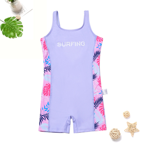 Costume intero da bagno da ragazza viola chiaro e rosa chiaro con stampa di piante per <span class=keywords><strong>il</strong></span> nuoto termale da spiaggia per bambini - Product Image 2