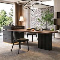 Table longue simple avec plateau en pierre, table à manger en bois massif, armoire de bar, îlot de cuisine, idéale pour salle à manger et villa