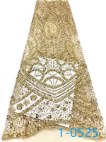 Tissu en dentelle africaine de luxe 2026 moins cher, avec perles, broderie dorée haut de gamme, sequins et maille de tulle perlée, pour robe de mariée et de femme