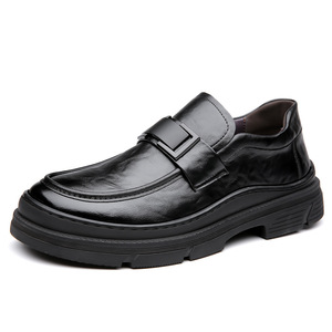 Mocasines de cuero negro para hombre, con punta redonda, sin cordones, suela gruesa de goma, para todas las estaciones, informales, de negocios. - Product Image 5