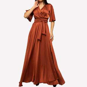 <span class=keywords><strong>Cuivre</strong></span> flutter manches col en v wrap cravate longues robes de <span class=keywords><strong>demoiselle</strong></span> <span class=keywords><strong>d</strong></span>'<span class=keywords><strong>honneur</strong></span> en satin pour les femmes élégantes mariage 2024 - Product Image 5