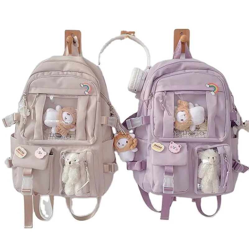 2022 trendy cartoon doll designer custom logo teenager schoolbag book bags casual school bags women backpack for college girl