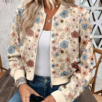 Nouvelle mode vestes à fleurs pour femmes Patchwork Crop Design Baggy col rond imprimé décoré femmes vestes à manches longues