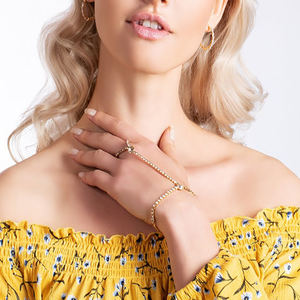 Brazalete <span class=keywords><strong>de</strong></span> Cadena <span class=keywords><strong>de</strong></span> Tenis <span class=keywords><strong>de</strong></span> <span class=keywords><strong>Acero</strong></span> <span class=keywords><strong>Inoxidable</strong></span> con Cristales Bohemios y Anillo, Joyería <span class=keywords><strong>de</strong></span> Mano Dorada <span class=keywords><strong>de</strong></span> Moda - Product Image 2