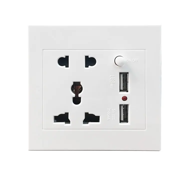 86 type 13A 250v PC materials panel white color 2 USB port 5 pin Universal USB 5v 2.1A socket