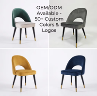 Chaise de salle à manger de luxe en velours avec dossier incurvé, style nordique, chaise de café rembourrée et confortable pour salon