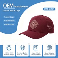 Casquette de baseball unisexe BSCI perforée au laser à 6 panneaux, avec patch en caoutchouc brodé, logo personnalisé, séchage rapide, style sportif, pour le golf, à fermeture snapback