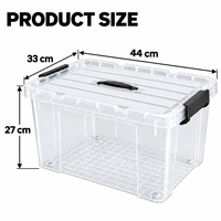 Organisateur de placard de chambre à coucher, bac de rangement empilable transparent 27L en plastique PP avec couvercle et loquets noirs
