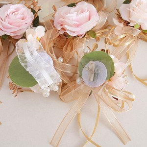 Corsages et Boutonnières en Tissu Polyester Champagne, Fleurs de Poignet Rose pour Mariage, Corsage pour Femmes Invitées, Décoration de Mariage - Product Image 2