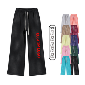 Nuovi <span class=keywords><strong>Pantaloni</strong></span> da <span class=keywords><strong>Uomo</strong></span> Personalizzati con Stampa DTG, Ricamo e Serigrafia, 360GSM, Pesanti, in Cotone Felpato Lavato Stile Vintage, Modello Svasato - Product Image 1