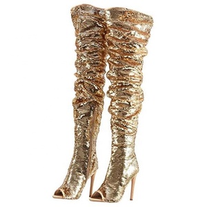 Size 47 Fashion Peep Toe Sequins Women Thigh High <b>Boots</b> Over Knee High Heel Party Dress Dance Ladies Long <b>Boots</b> - Product Image 4