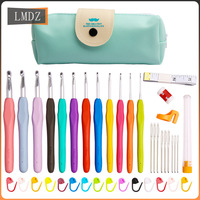 Ensemble de crochet de 41 pièces style mignon, crochets en aluminium à manche souple en TPR coloré, sac à crochet Blue Beard 20x8x5cm