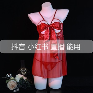 Chemise de nuit sexy transparente Pure Desire Lingerie avec nœud papillon en satin, vêtements de nuit pour femmes, sans manches, doux, respirant, lisse - Product Image 5