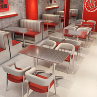 Canapé de restaurant personnalisable en cuir PU rouge et blanc avec table en acier inoxydable pour les restaurants de barbecue