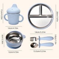 Vente en gros de bol à ventouse pour l'alimentation de bébé, ensemble de tasse à bec, cuillère et fourchette, ensemble de vaisselle en acier inoxydable 304 en silicone pour bébé