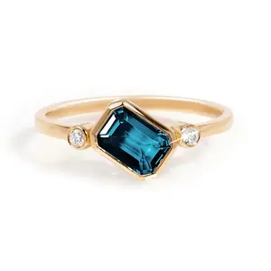 时尚钻石法棍结婚戒指个性化石头颜色原装925纯银金色中指戒指