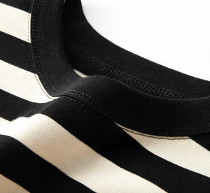 T-shirt à col rond rayé rétro en jersey 100% coton pour homme, 230g, poids lourd, écologique, rayures bretonnes, manches courtes, streetwear - Product Image 5