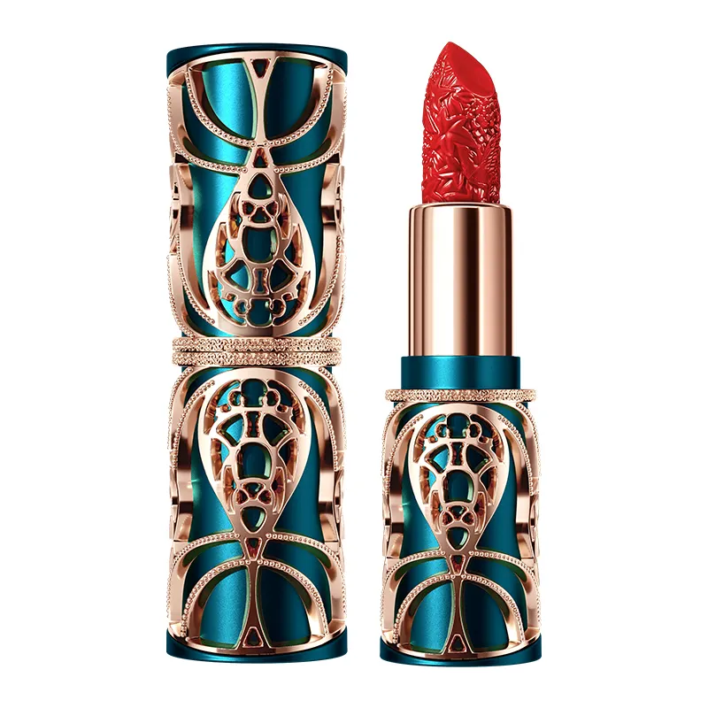 HIH Phoenix Yuyue Maquillaje lápiz labial tallado color sedoso retro flor con maquillaje es rojo estilo nacional textura lápiz labial