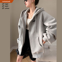 Sweat à capuche unisexe de luxe personnalisé avec fermeture éclair intégrale, 100 % coton de haute qualité, coupe ample, en tissu éponge long pour femme, idéal pour l'automne