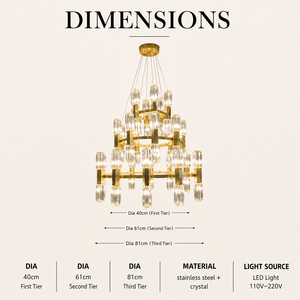 Lámpara colgante circular de cristal de tres capas de lujo, candelabro de cristal cilíndrico para interiores de residencias de alta gama - Product Image 2