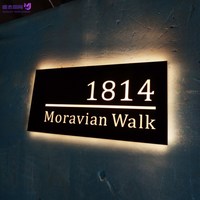 Plaque murale LED 3D personnalisée en acrylique et acier inoxydable avec halo lumineux pour intérieur/extérieur – Logo d'entreprise, numéro de maison – Robuste