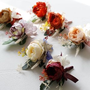 Europeu Noiva Pérola Wrist Flower Noivo Simulação Corsage Casamento Damas Irmãs Wrist Flower Rose Broche - Product Image 1