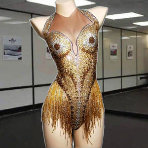 Costume di Lusso con Strass e Nappe Dorate per <span class=keywords><strong>Cantante</strong></span> e DJ Latina, Abbigliamento per Performance in Poliestere/Rayon - Product Image 4