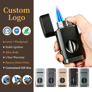 Accendino antivento a tripla fiamma a getto ricaricabile a gas butano con tagliasigari, tipo <span class=keywords><strong>Zippo</strong></span> - Product Image 1