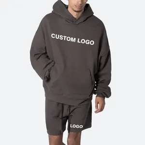 Hoodie tanpa tali pabrik logo kustom untuk pria sweatshirt hoodie kelas berat ukuran besar bahu jatuh untuk kualitas tinggi