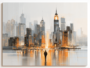 Peinture abstraite sur toile de paysage urbain moderne, ciel orange et gris, décoration de luxe pour hôtel, bureau, hall, salon - Product Image 6