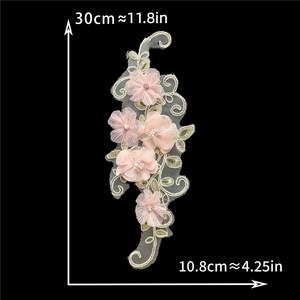 Aplique Floral Elegante 3D em <span class=keywords><strong>Chiffon</strong></span> com Renda, Strass e Miçangas para Decoração de Vestido de Noiva - Acessórios de Bordado Personalizados - Product Image 6