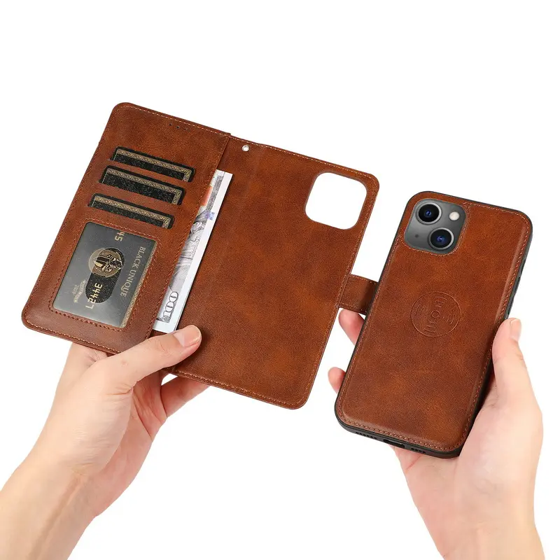 For iPhone 13 Wallet Case with Card Holder Leather Magnetic Detachable Kickstand Removable Flip Cover for iPhone 13 Pro